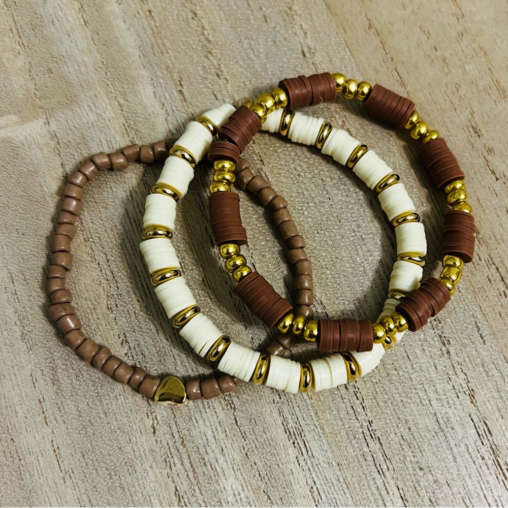Elegant Gold and Brown Beaded Bracelet Set